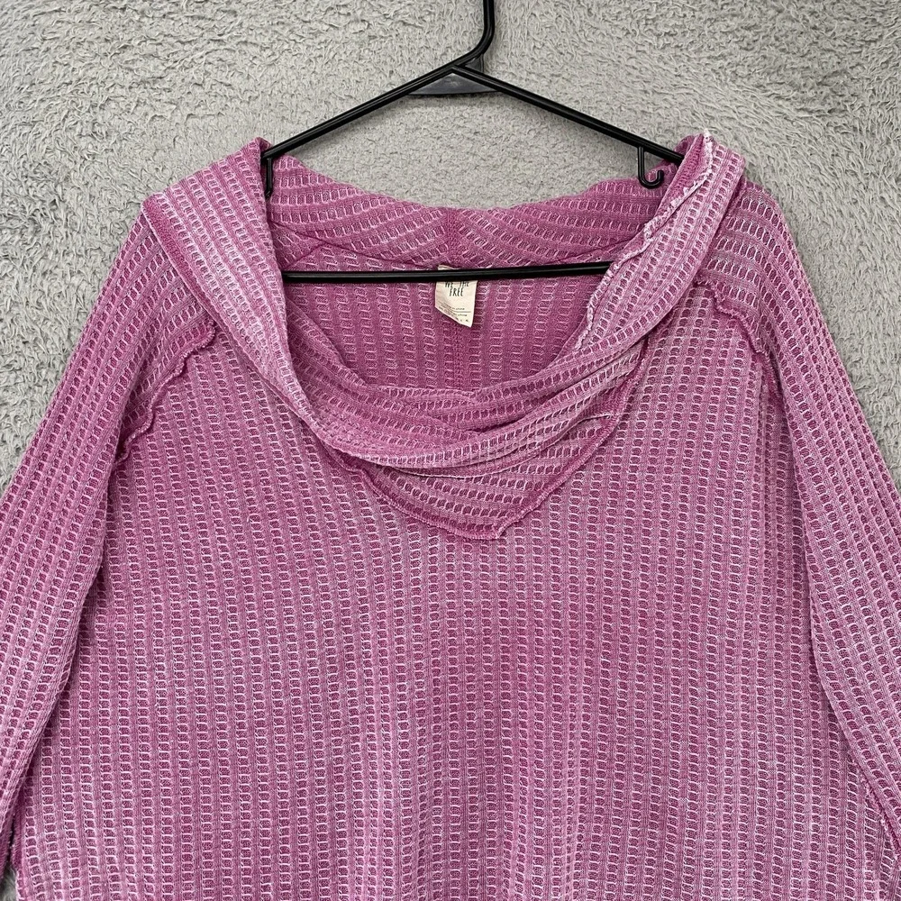 We The Free Thermal Top Womens XS Pink Waffle Cowl Neck Cropped Boxy Oversized